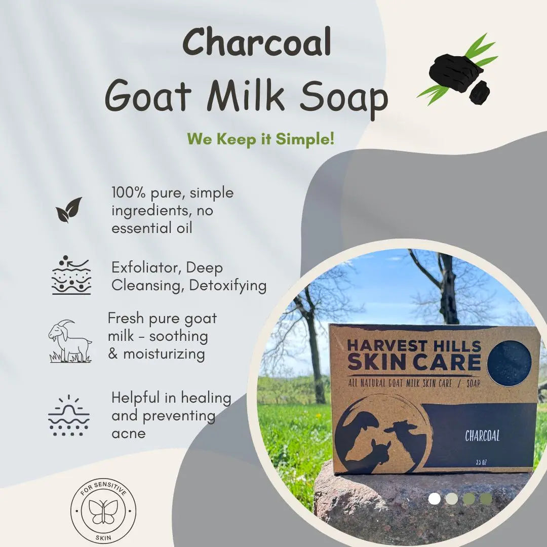 Charcoal Soap - Helpful for acne prone skin! Harvest Hills Skin Care All Natural Goat Milk Skin Care