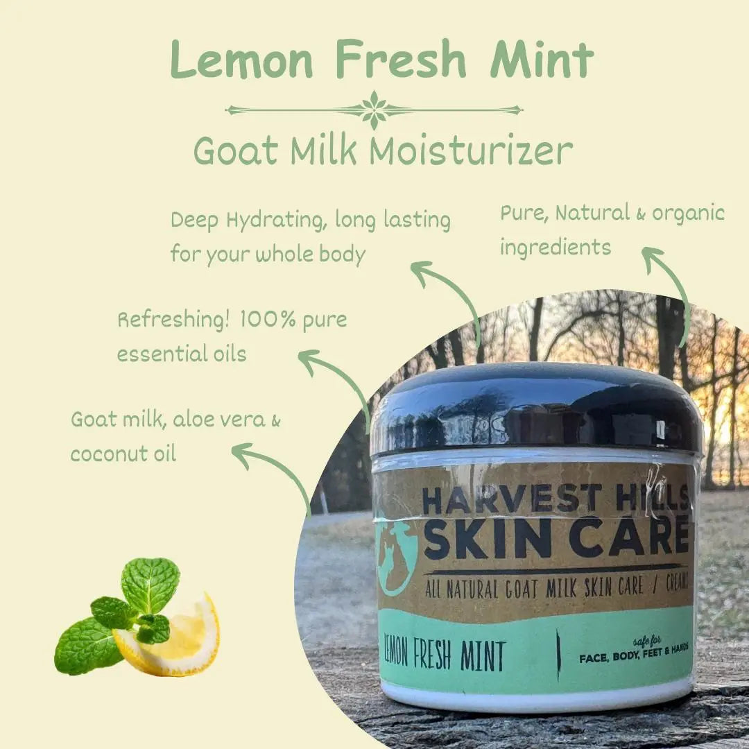 Lemon Fresh Mint Moisturizer - Refills avaliable Harvest Hills Skin Care All Natural Goat Milk Skin Care