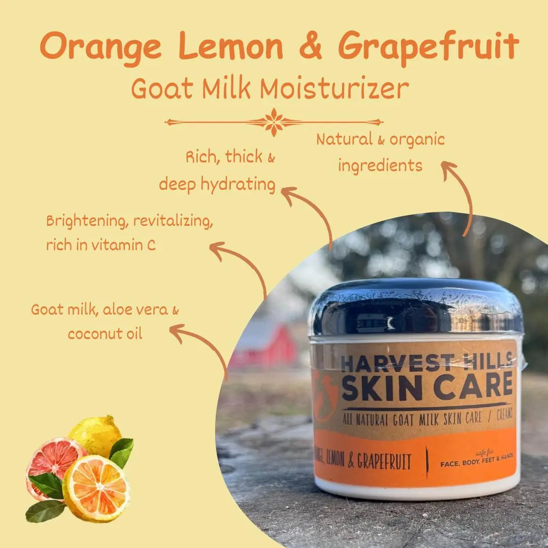 Orange, Lemon & Grapefruit Moisturizer - Refills available Harvest Hills Skin Care All Natural Goat Milk Skin Care