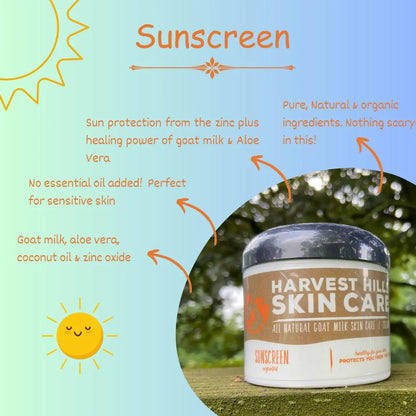 Sunscreen  - all natural- also great for rashes, poison ivy Harvest Hills Skin Care All Natural Goat Milk Skin Care